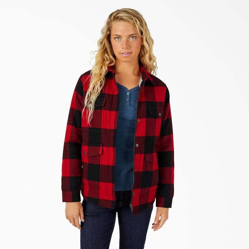 Dickies Flannel High Pile Fleece Lined Chore Coat English Red Buffalo Plaid ID-ChltIWCH