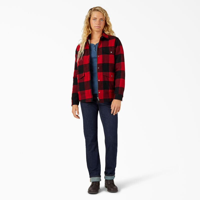 Dickies Flannel High Pile Fleece Lined Chore Coat English Red Buffalo Plaid ID-ChltIWCH