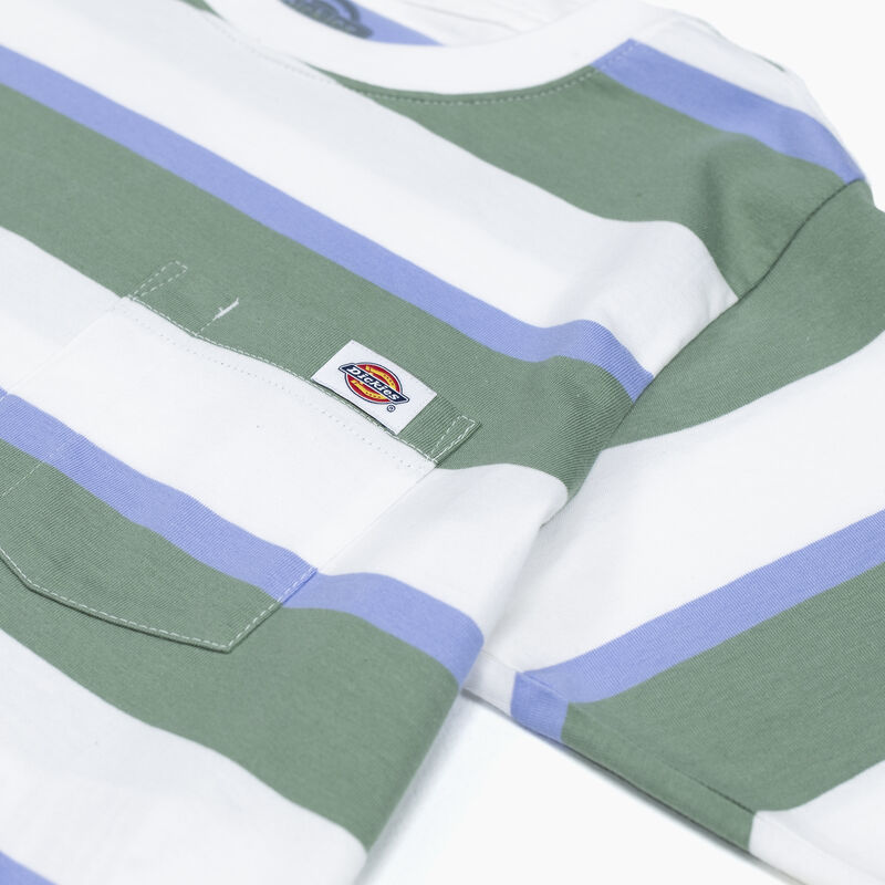 Dickies Striped Cropped Pocket T-Shirt White/Green Collegiate Stripe ID-DcXeSXEW