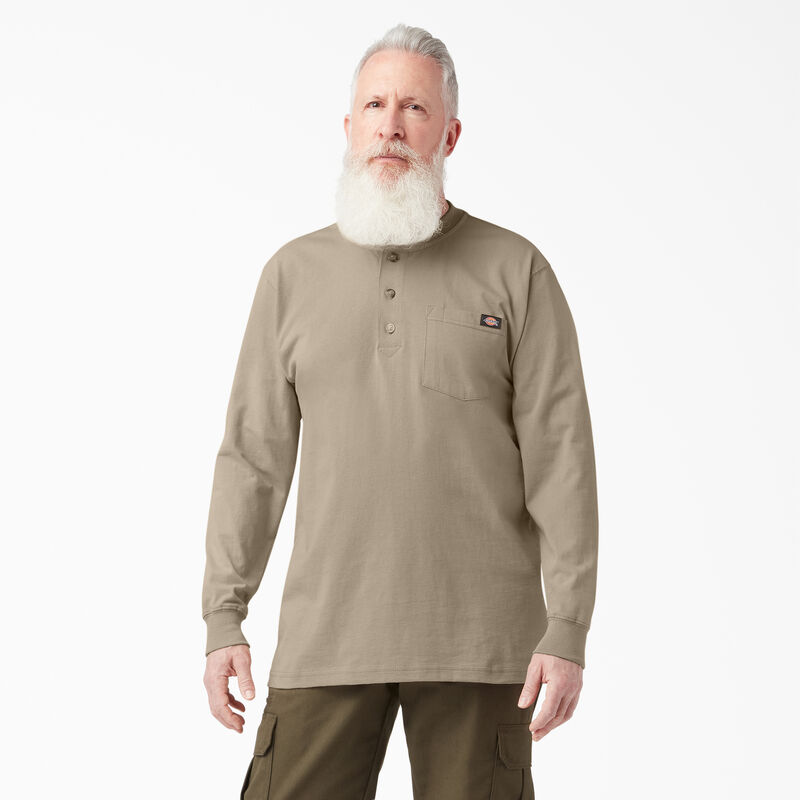 Dickies Heavyweight Long Sleeve Henley T-Shirt Desert Sand ID-DzDhu2Yg