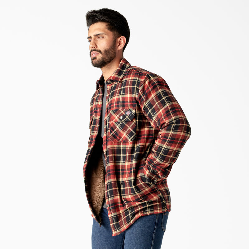 Dickies Water Repellent Fleece-Lined Flannel Shirt Jacket Brick/Black Plaid ID-EBmNpbQx