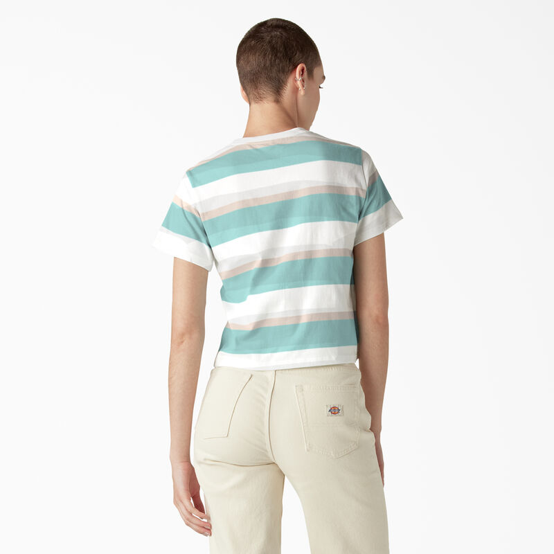 Dickies Large Striped Cropped Pocket T-Shirt Pastel Turquoise Stripe ID-EzvmDAku
