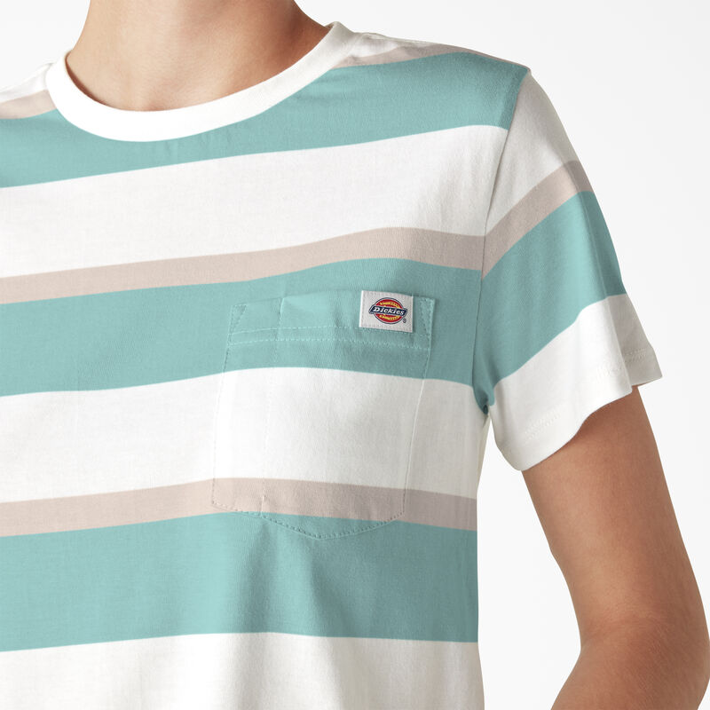 Dickies Large Striped Cropped Pocket T-Shirt Pastel Turquoise Stripe ID-EzvmDAku