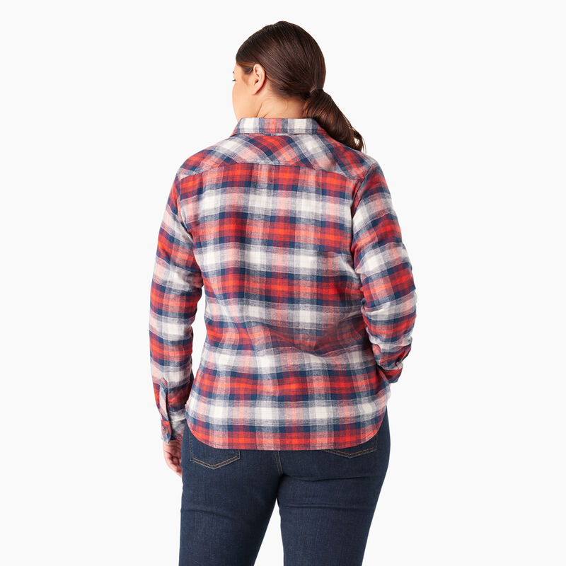 Dickies Plus Long Sleeve Plaid Flannel Shirt Molten Lava/Navy Ombre Plaid ID-FvfGGuLw