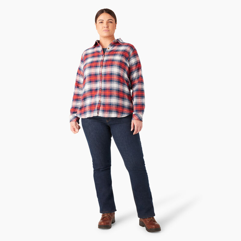 Dickies Plus Long Sleeve Plaid Flannel Shirt Molten Lava/Navy Ombre Plaid ID-FvfGGuLw
