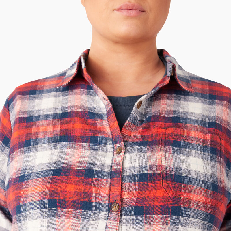 Dickies Plus Long Sleeve Plaid Flannel Shirt Molten Lava/Navy Ombre Plaid ID-FvfGGuLw