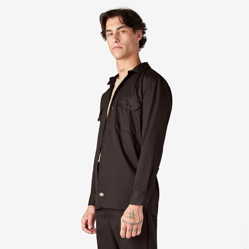 Dickies Long Sleeve Work Shirt Dark Brown ID-GtECPXhq