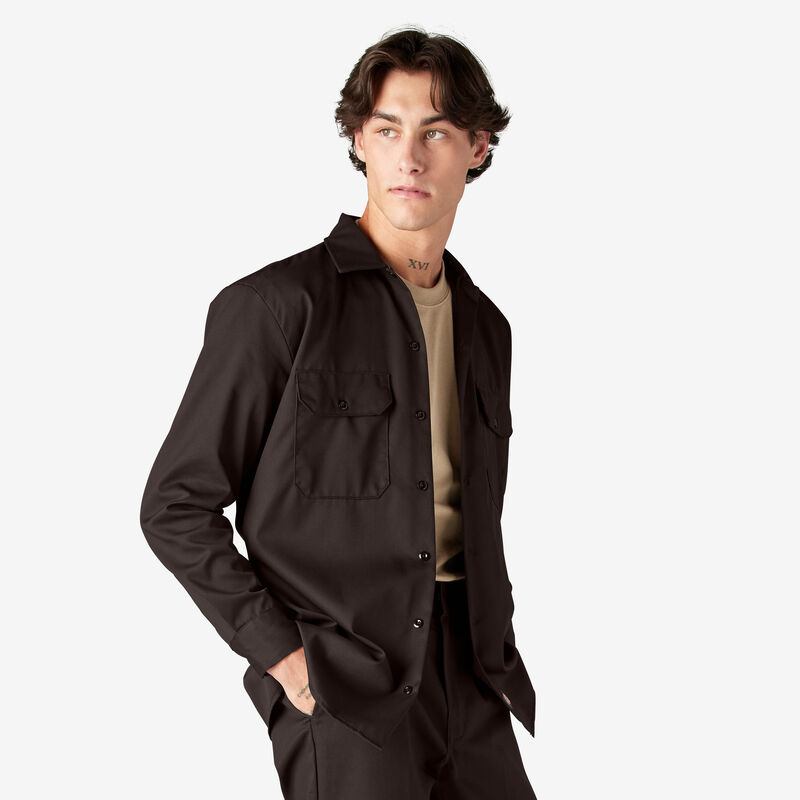 Dickies Long Sleeve Work Shirt Dark Brown ID-GtECPXhq