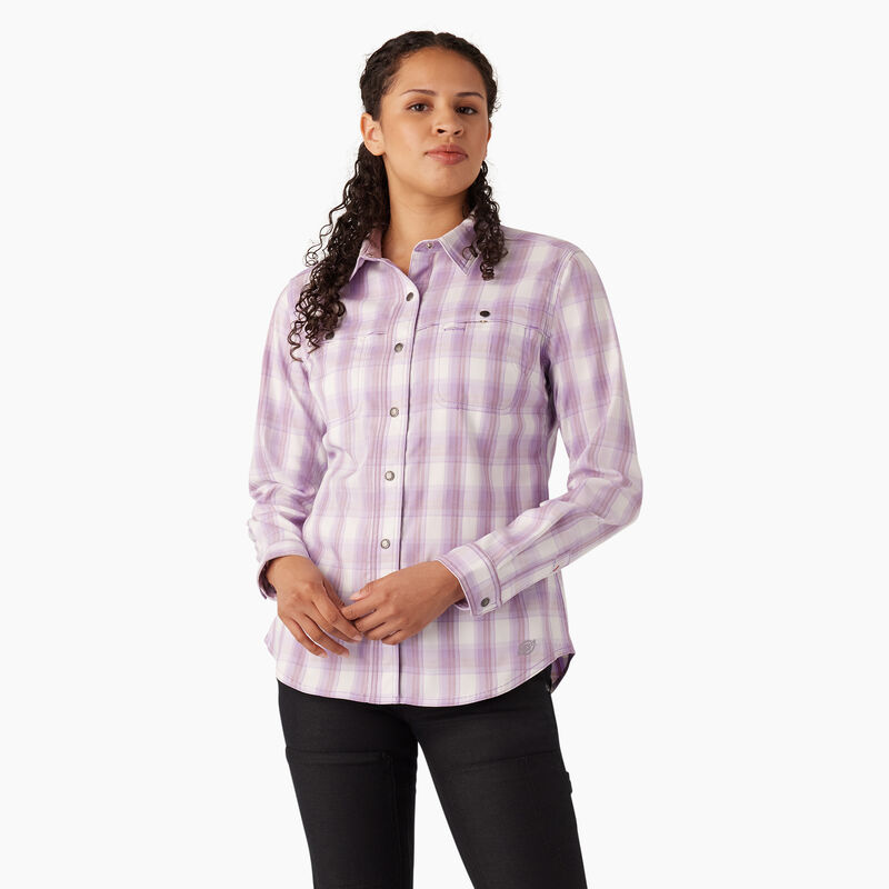 Dickies Cooling Roll-Tab Work Shirt Purple Rose Hillside Plaid ID-HB1O2Lb9