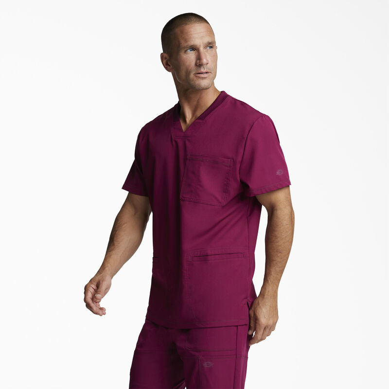 Dickies Men's Dynamix V-Neck Scrub Top Wine ID-HNcljT2L