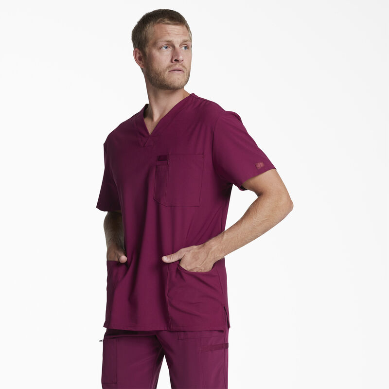 Dickies Men's EDS Essentials V-Neck Scrub Top with Patch Pockets Wine ID-IjWQTpU0