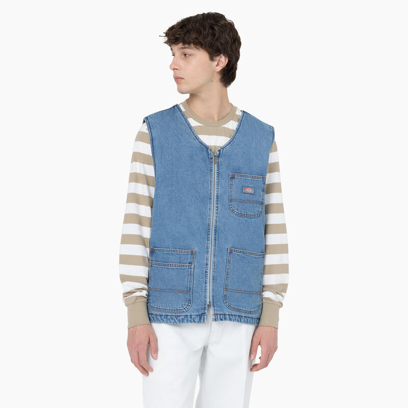 Dickies Denim Zip Front Vest Light Denim ID-JN7GxXPs