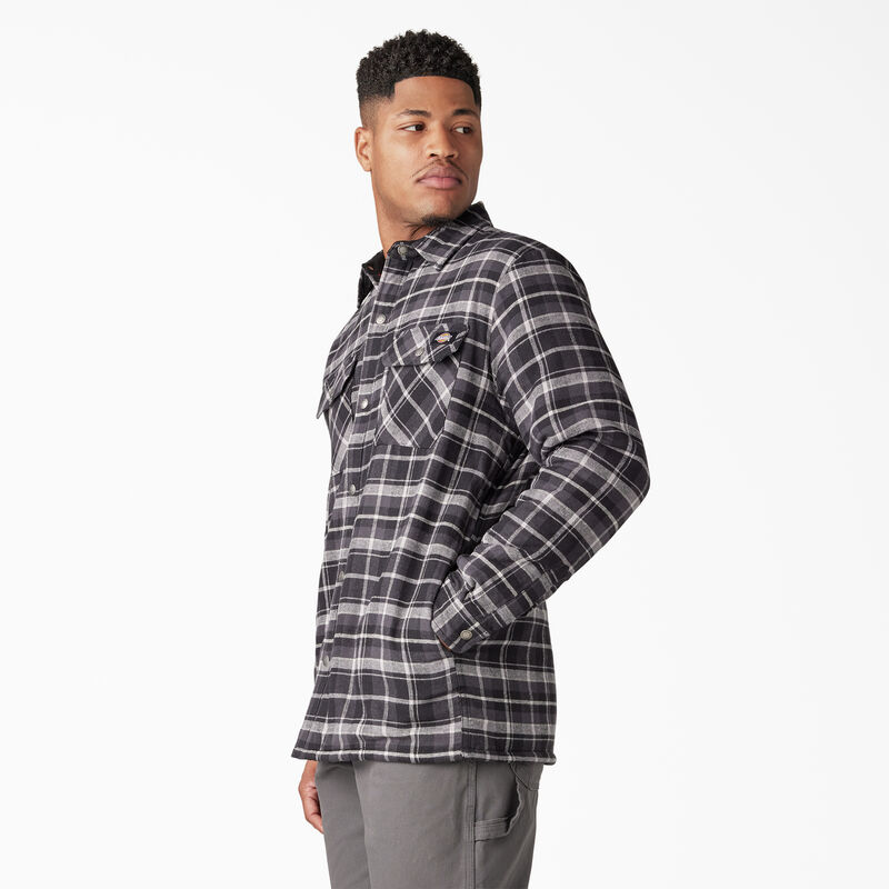 Dickies Water Repellent Fleece-Lined Flannel Shirt Jacket Charcoal/Black Plaid ID-KgQ3dZ8z