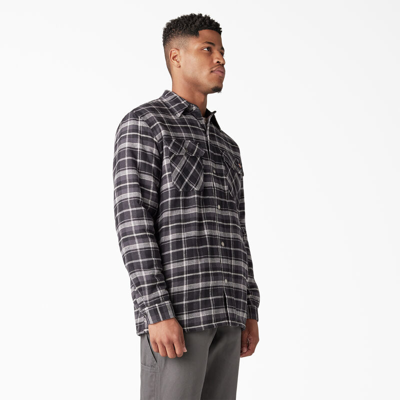 Dickies Water Repellent Fleece-Lined Flannel Shirt Jacket Charcoal/Black Plaid ID-KgQ3dZ8z