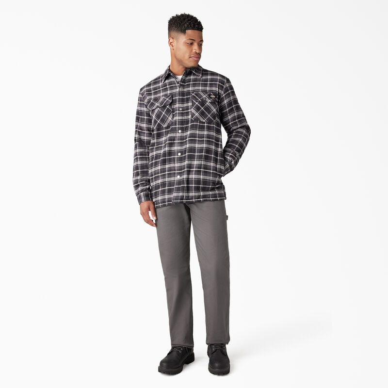 Dickies Water Repellent Fleece-Lined Flannel Shirt Jacket Charcoal/Black Plaid ID-KgQ3dZ8z