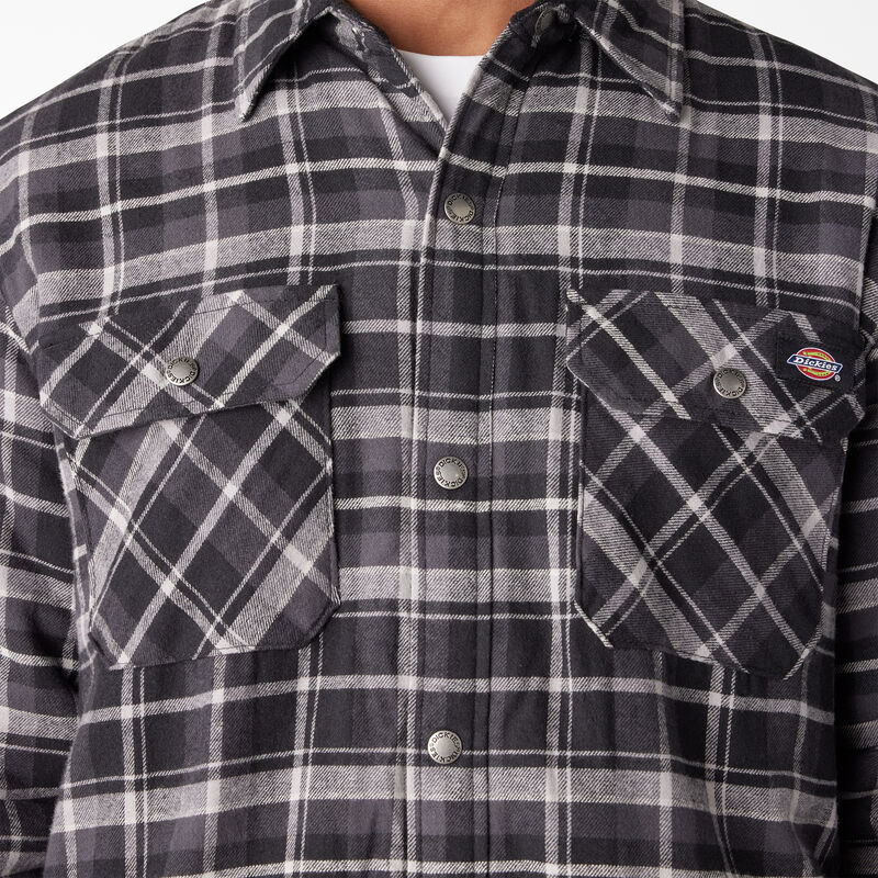 Dickies Water Repellent Fleece-Lined Flannel Shirt Jacket Charcoal/Black Plaid ID-KgQ3dZ8z