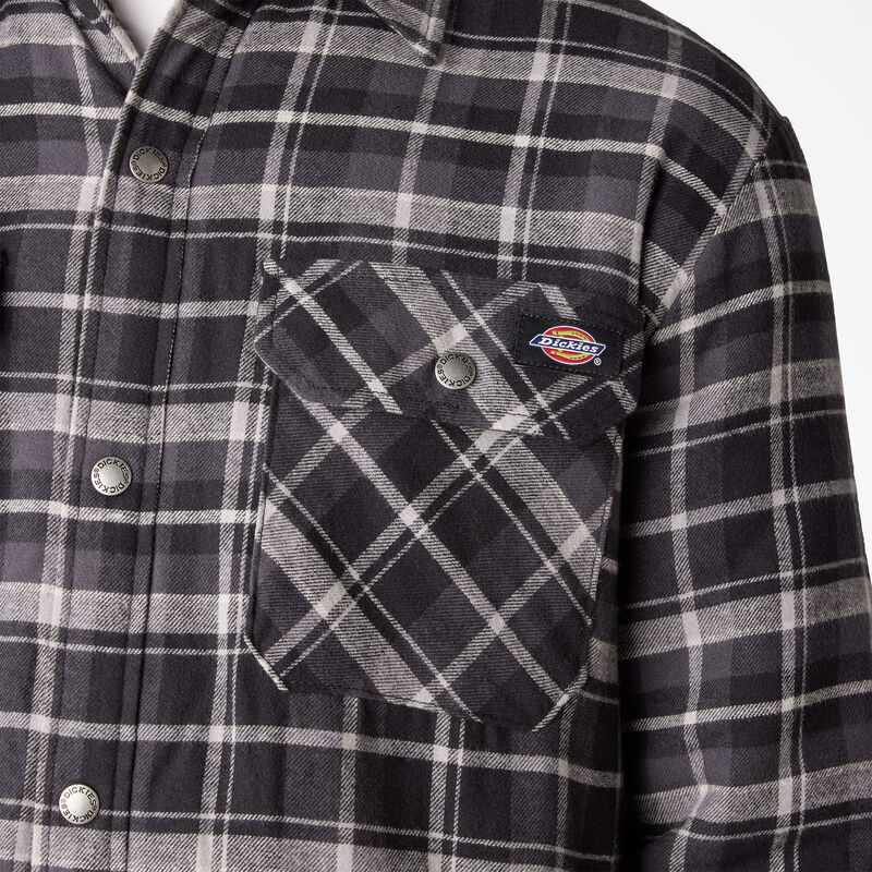 Dickies Water Repellent Fleece-Lined Flannel Shirt Jacket Charcoal/Black Plaid ID-KgQ3dZ8z