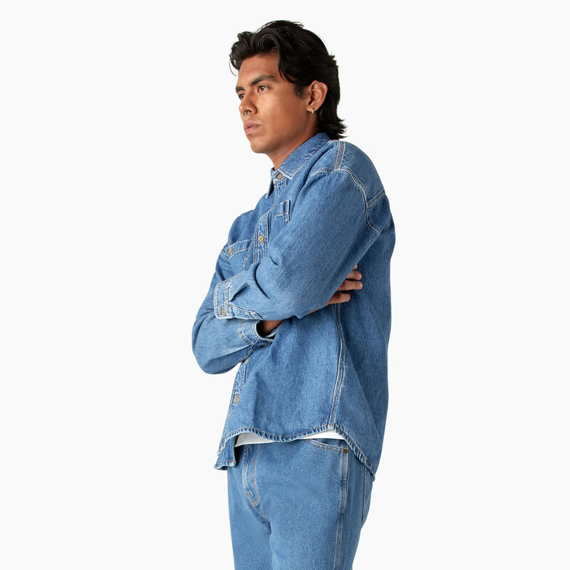 Dickies Houston Denim Shirt Chambray Light Blue ID-LS1So9gX