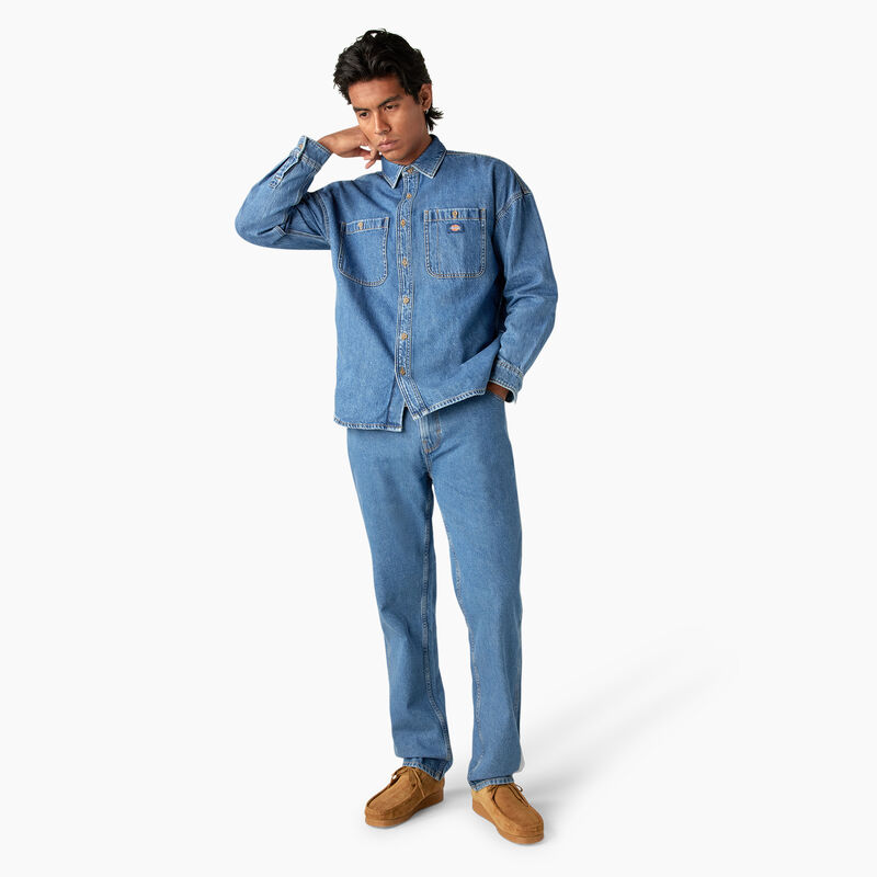 Dickies Houston Denim Shirt Chambray Light Blue ID-LS1So9gX