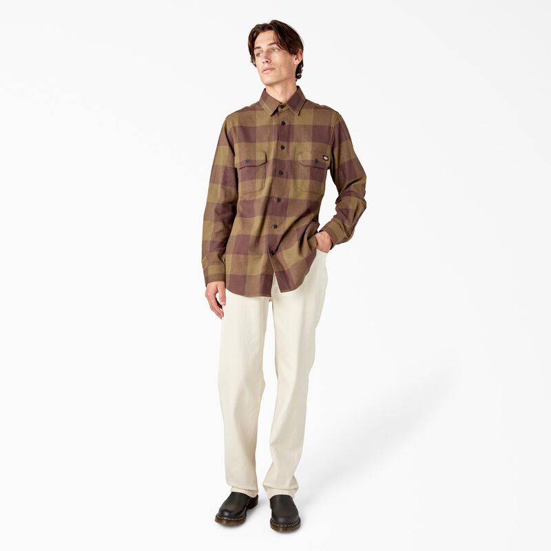 Dickies Long Sleeve Flannel Shirt Dark Olive Buffalo Plaid ID-LfIzlJmN