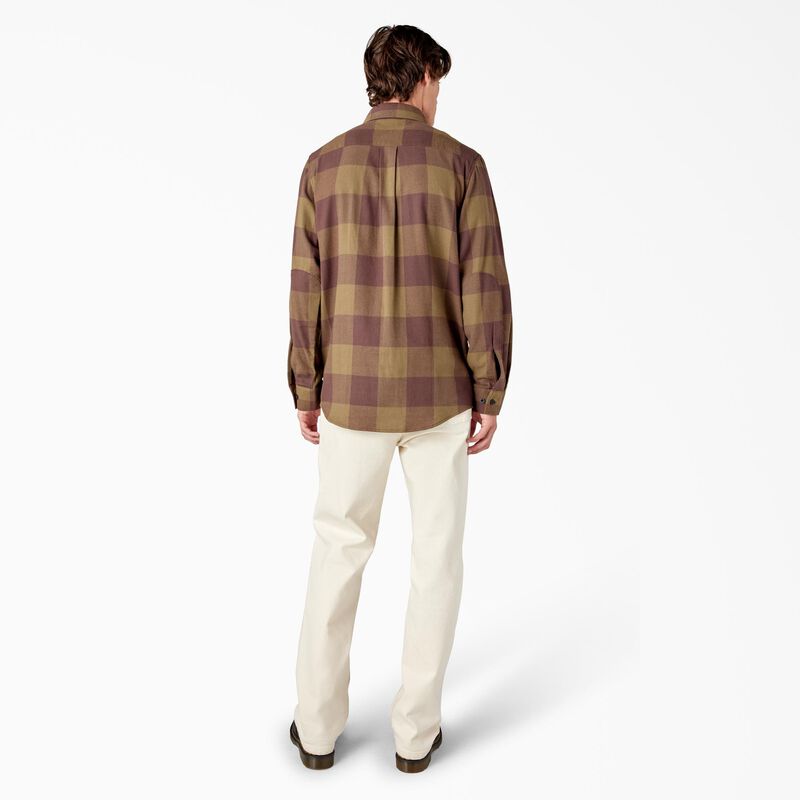 Dickies Long Sleeve Flannel Shirt Dark Olive Buffalo Plaid ID-LfIzlJmN