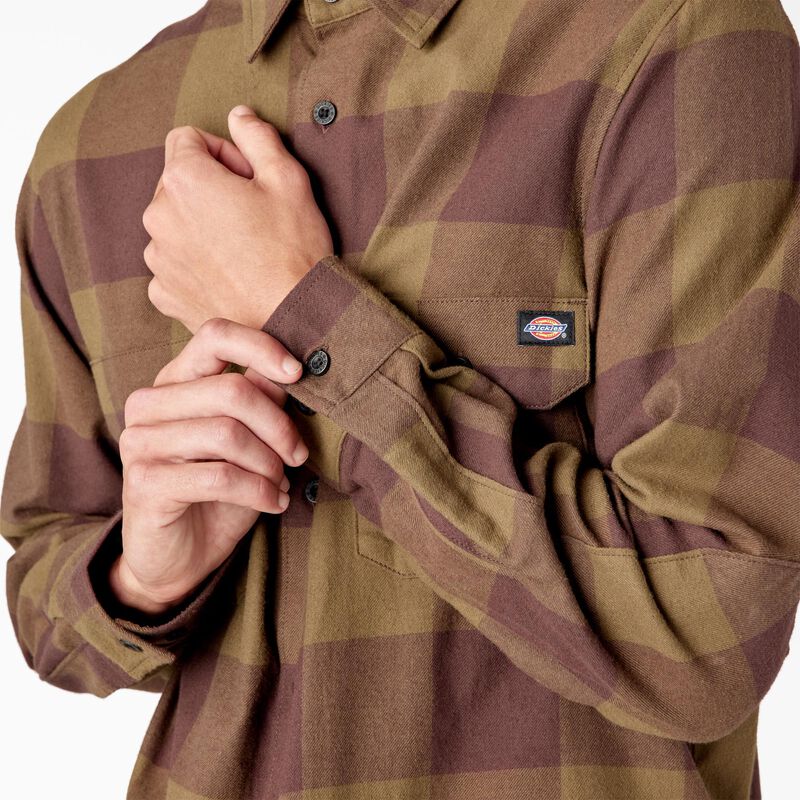 Dickies Long Sleeve Flannel Shirt Dark Olive Buffalo Plaid ID-LfIzlJmN