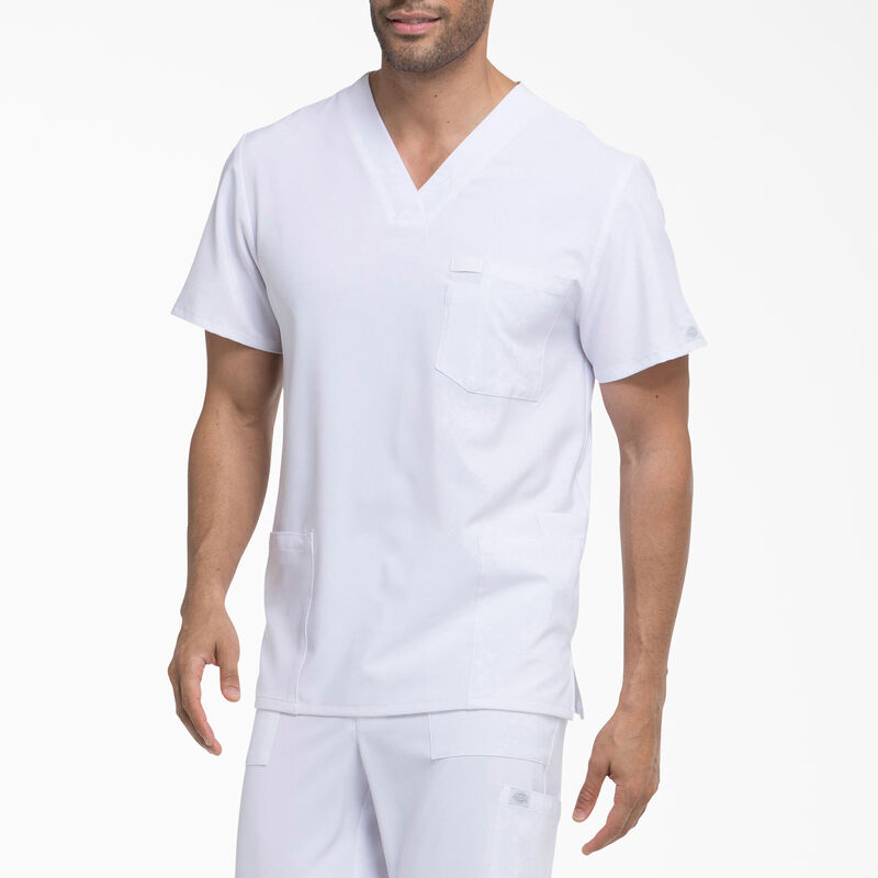 Dickies Men's EDS Essentials V-Neck Scrub Top with Patch Pockets White ID-MoyHwGxC