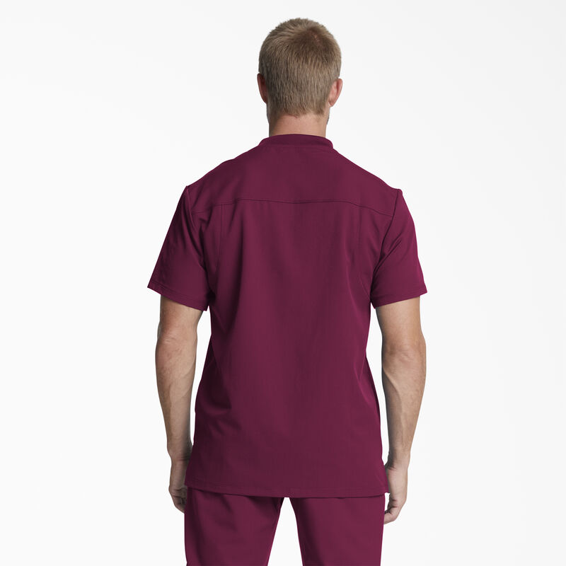 Dickies Men's Dynamix V-Neck Scrub Top with Zip Pocket Wine ID-MqlcN2pM
