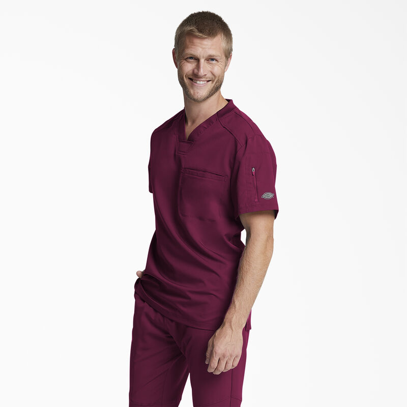 Dickies Men's Dynamix V-Neck Scrub Top with Zip Pocket Wine ID-MqlcN2pM