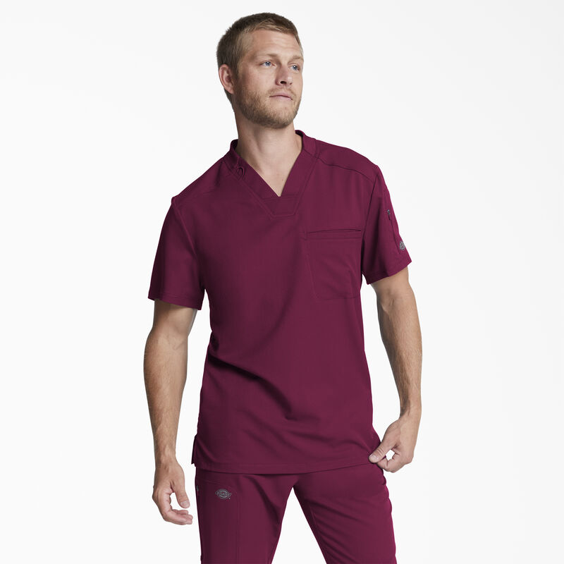 Dickies Men's Dynamix V-Neck Scrub Top with Zip Pocket Wine ID-MqlcN2pM