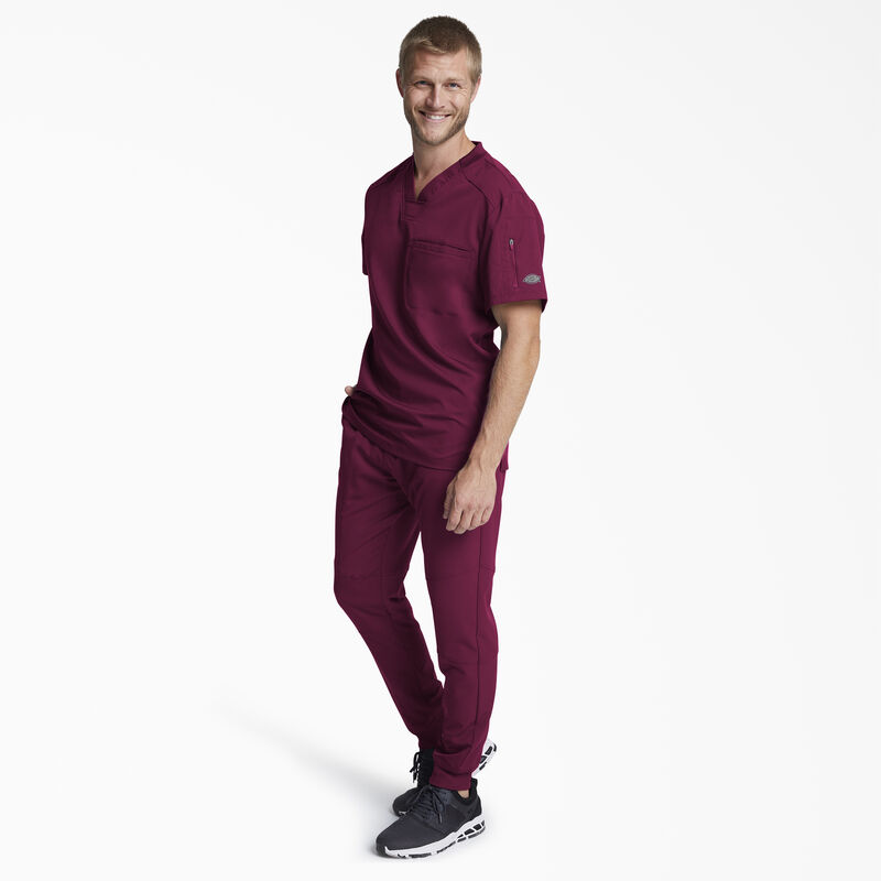 Dickies Men's Dynamix V-Neck Scrub Top with Zip Pocket Wine ID-MqlcN2pM