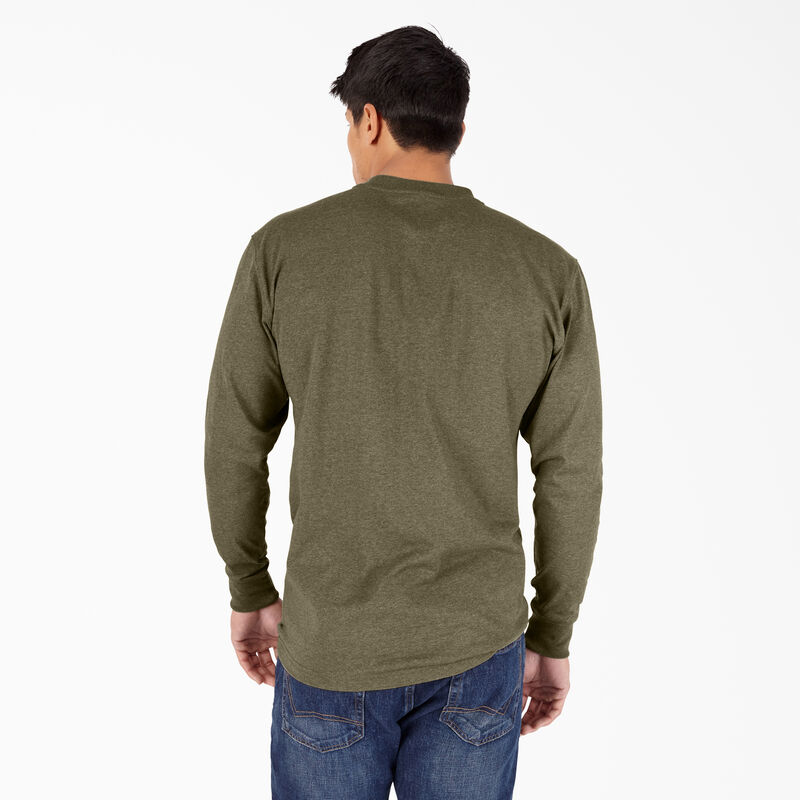Dickies Heavyweight Heathered Long Sleeve Henley T-Shirt Military Green Heather ID-N7dvHDb2