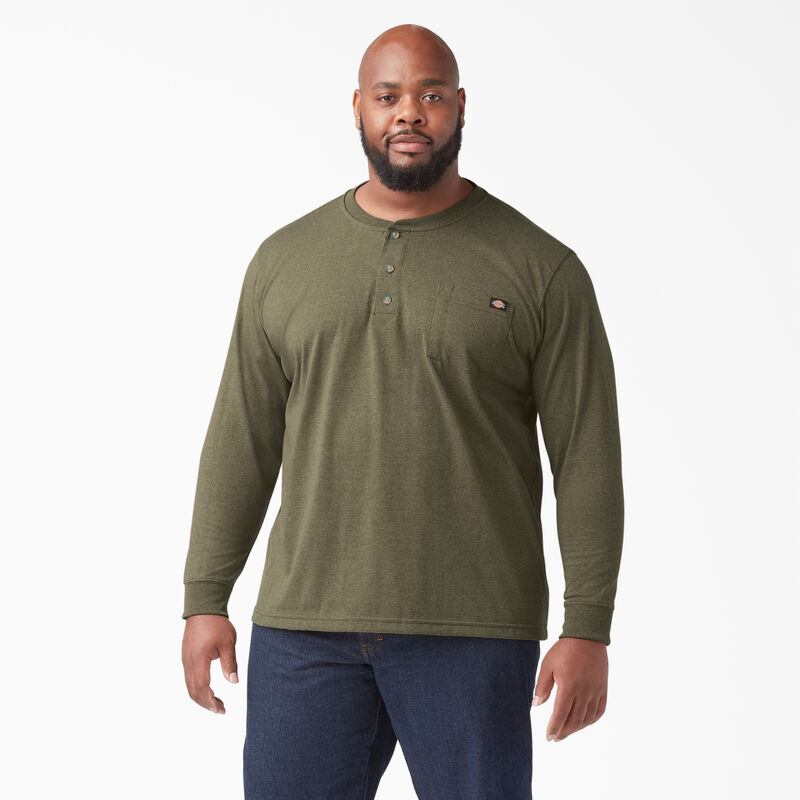 Dickies Heavyweight Heathered Long Sleeve Henley T-Shirt Military Green Heather ID-N7dvHDb2