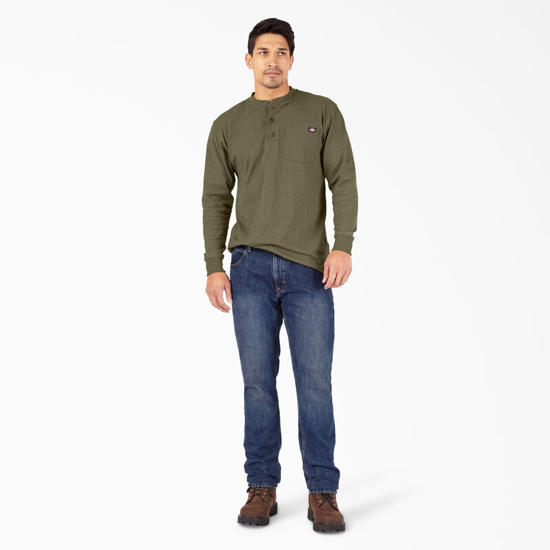 Dickies Heavyweight Heathered Long Sleeve Henley T-Shirt Military Green Heather ID-N7dvHDb2