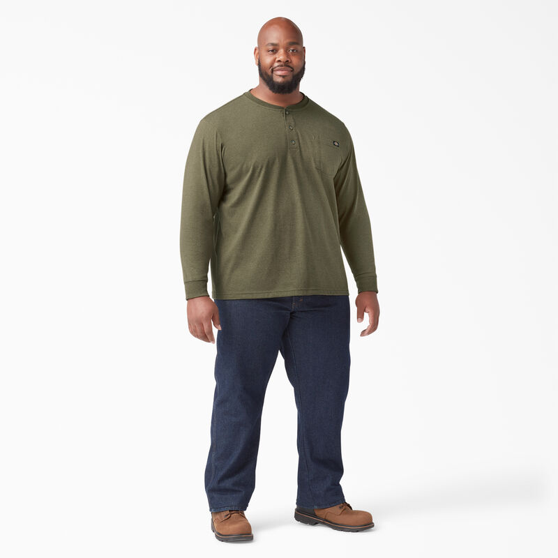 Dickies Heavyweight Heathered Long Sleeve Henley T-Shirt Military Green Heather ID-N7dvHDb2