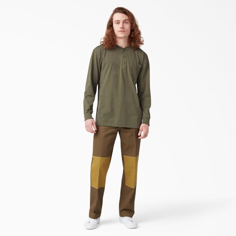 Dickies Heavyweight Heathered Long Sleeve Henley T-Shirt Military Green Heather ID-N7dvHDb2