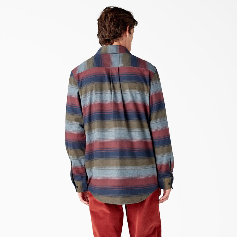Dickies Long Sleeve Flannel Shirt Brick/Olive Blanket Stripe ID-P8RAgL3b