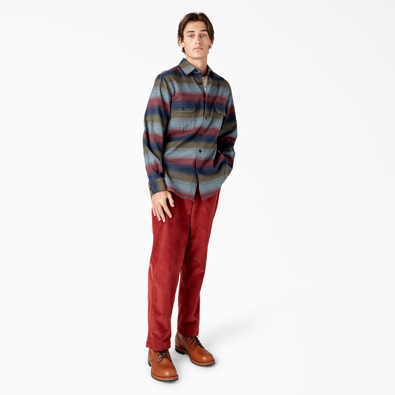 Dickies Long Sleeve Flannel Shirt Brick/Olive Blanket Stripe ID-P8RAgL3b