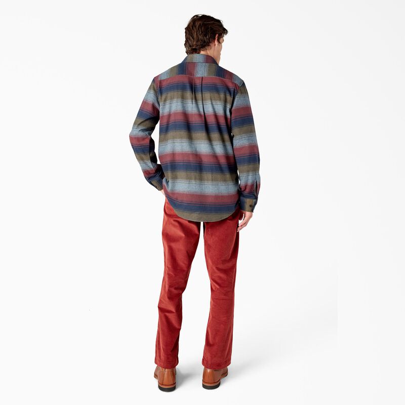 Dickies Long Sleeve Flannel Shirt Brick/Olive Blanket Stripe ID-P8RAgL3b