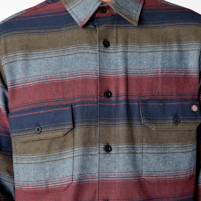 Dickies Long Sleeve Flannel Shirt Brick/Olive Blanket Stripe ID-P8RAgL3b