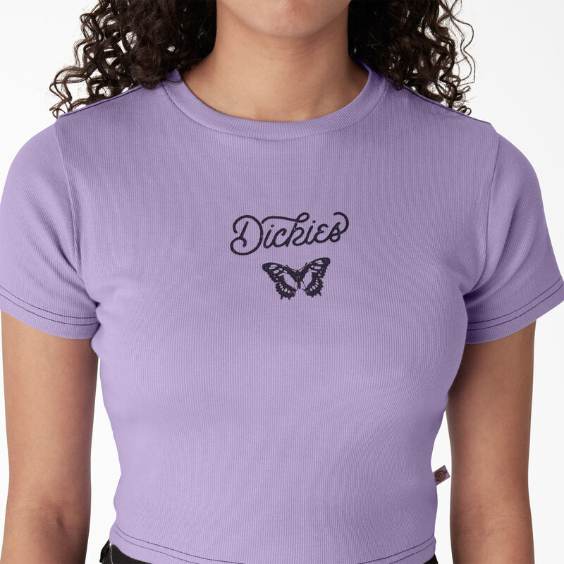 Dickies Butterfly Graphic Cropped Baby T-Shirt Purple Rose ID-QHMiwkhr