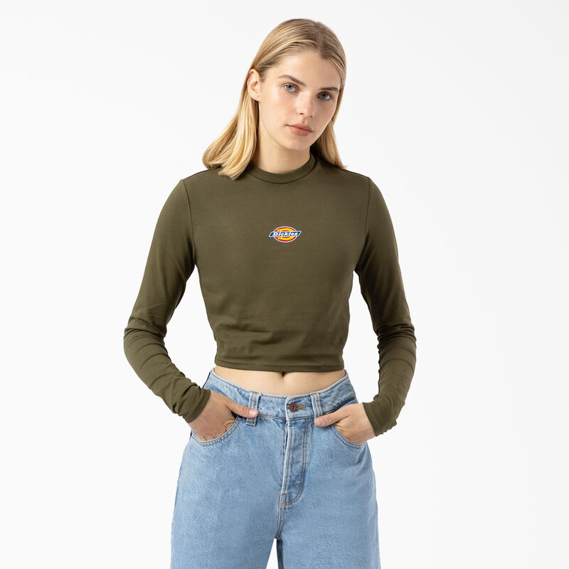 Dickies Maple Valley Logo Long Sleeve Cropped T-Shirt Military Green ID-RvxmFDWM