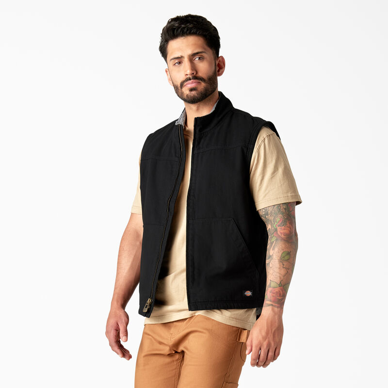 Dickies Duck Canvas High Pile Fleece Lined Vest Rinsed Black ID-SnliBHob