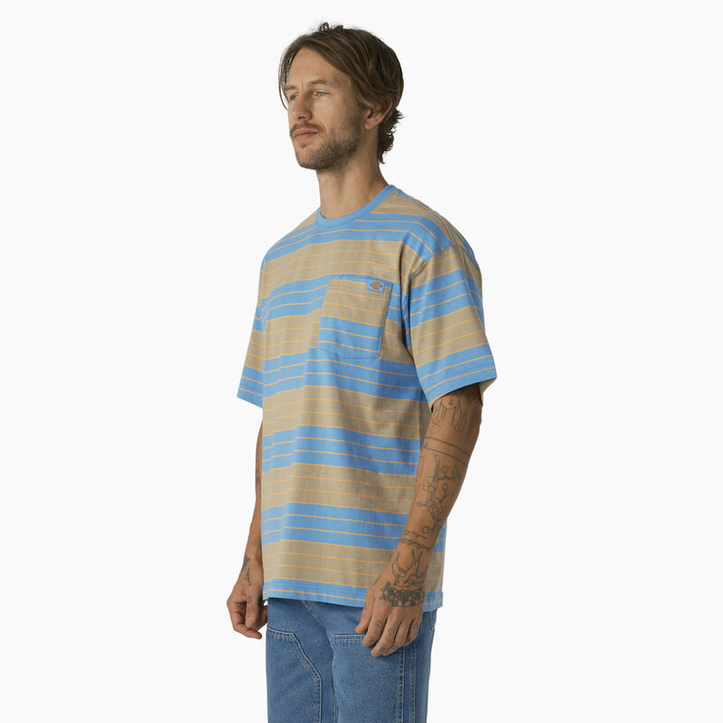 Dickies Relaxed Fit Striped Pocket T-Shirt Azure Blue/Desert Sand Stripe ID-TQIlMDYg