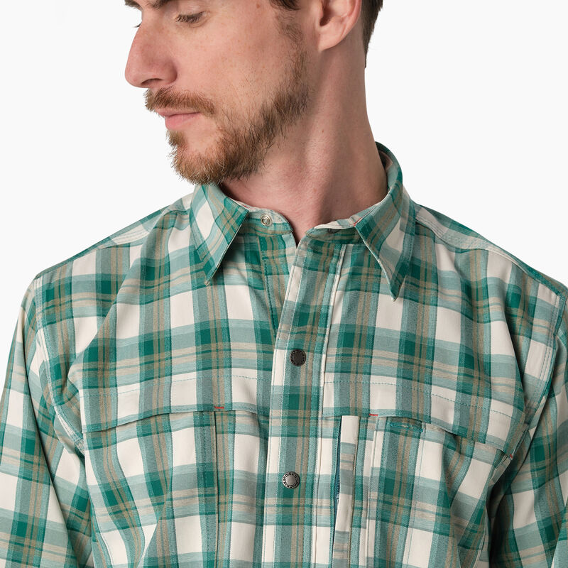 Dickies Cooling Long Sleeve Work Shirt Deep Lake/Moss Plaid ID-TUkY0mwH