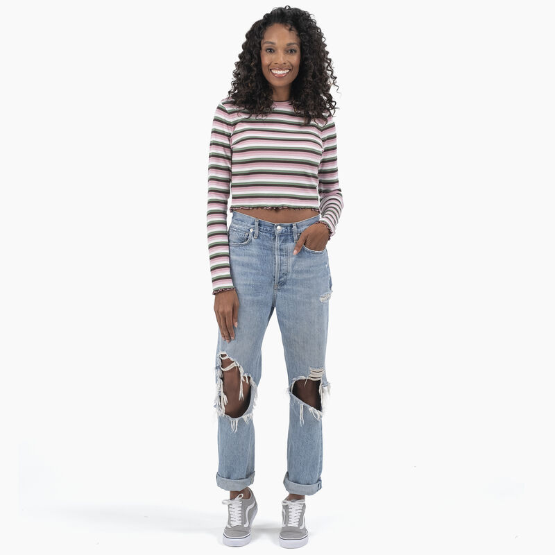 Dickies Striped Long Sleeve Cropped T-Shirt Green Fox Baby Stripe ID-TeaVLlh5