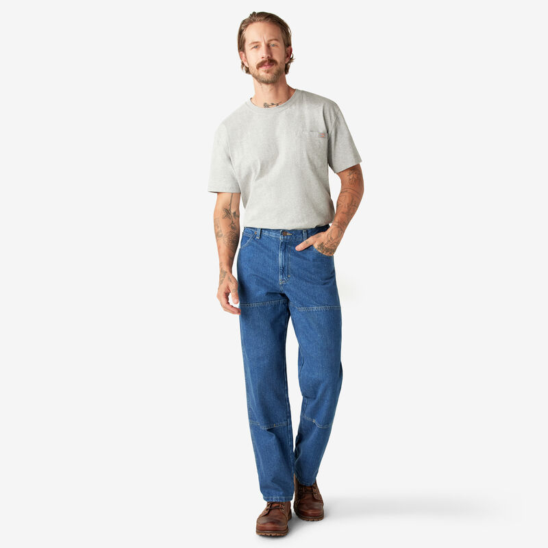 Dickies Relaxed Fit Double Knee Jeans Stonewashed Indigo Blue ID-To16RQVN