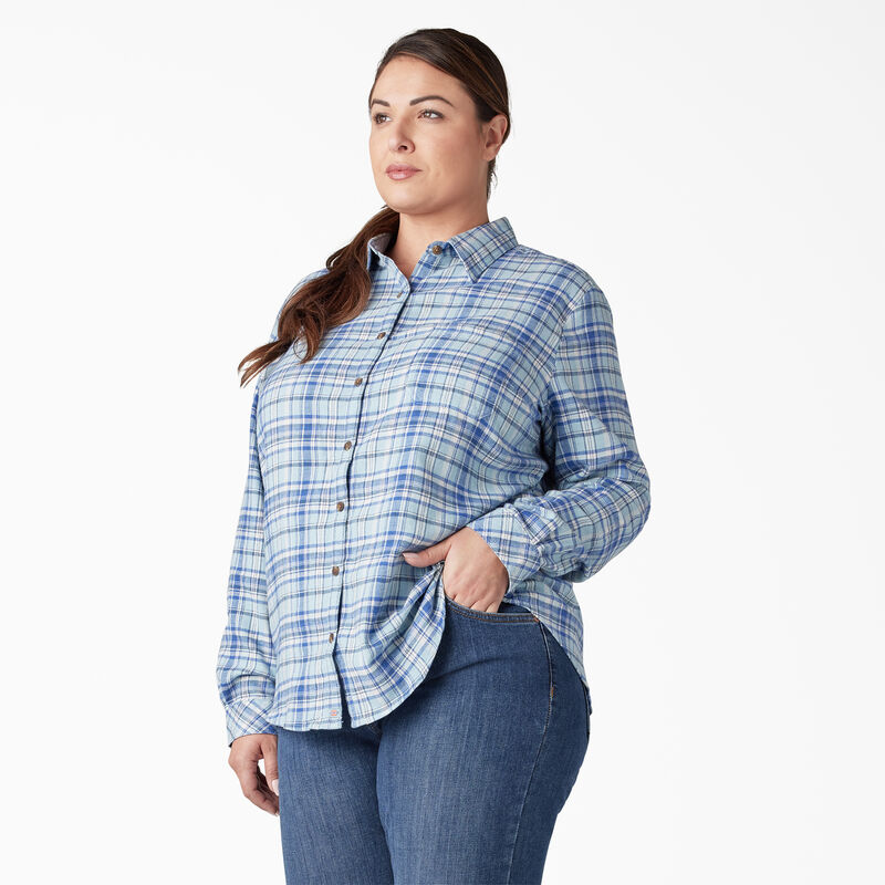 Dickies Plus Long Sleeve Plaid Flannel Shirt Clear Blue/Orchard Plaid ID-TtyDHPdr