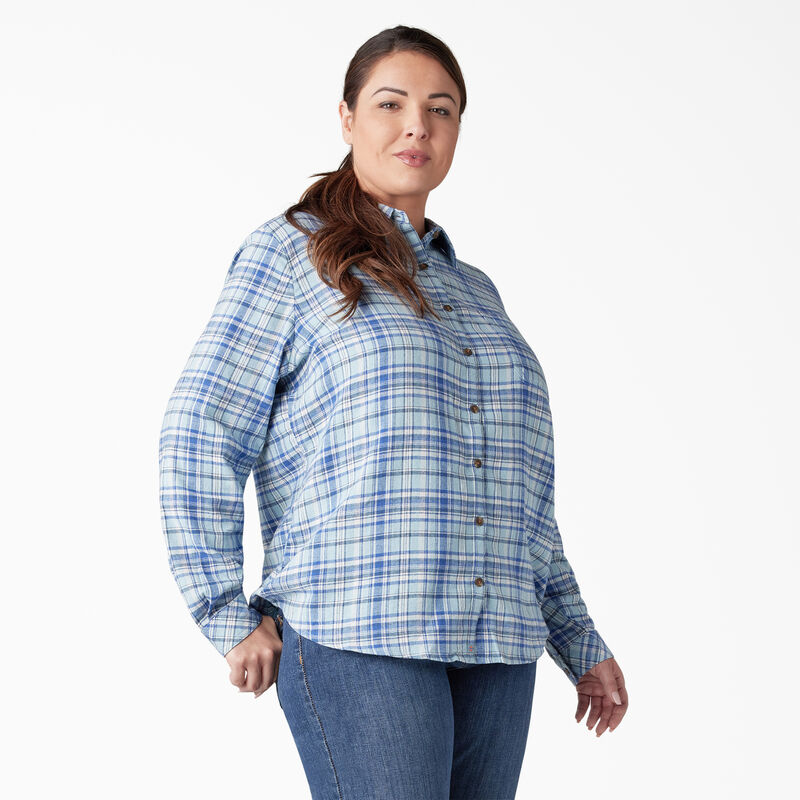 Dickies Plus Long Sleeve Plaid Flannel Shirt Clear Blue/Orchard Plaid ID-TtyDHPdr