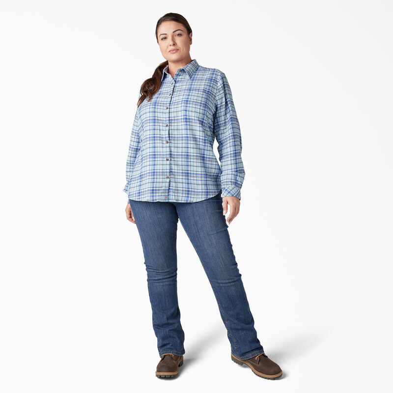 Dickies Plus Long Sleeve Plaid Flannel Shirt Clear Blue/Orchard Plaid ID-TtyDHPdr